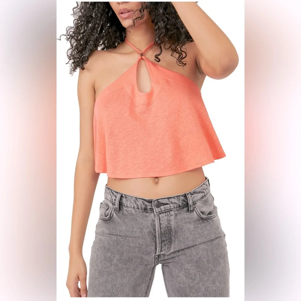 NWT Free People Long Weekend Knit Halter Tank in Watermelon Size XL
